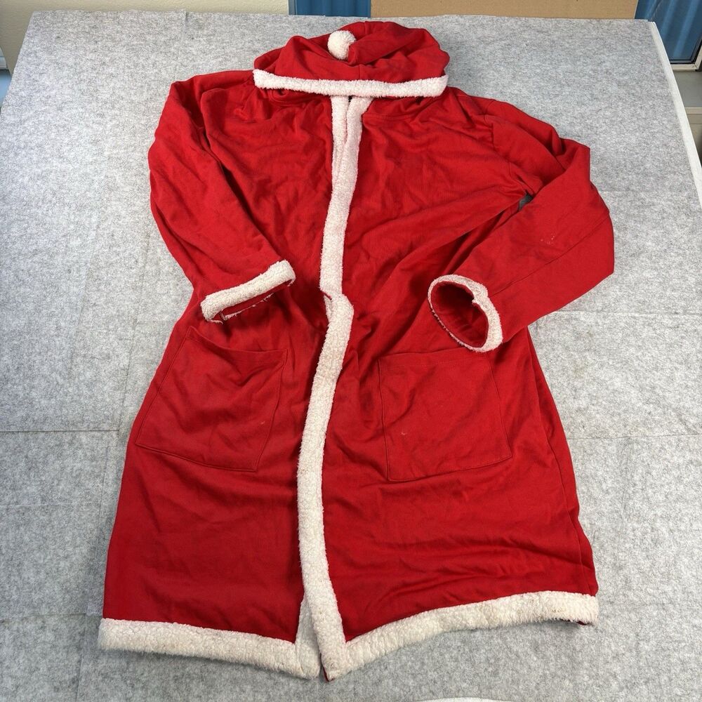ASOS Red Hooded Santa Christmas Robe Dress White Sherpa Trim Size Medium FLAWED